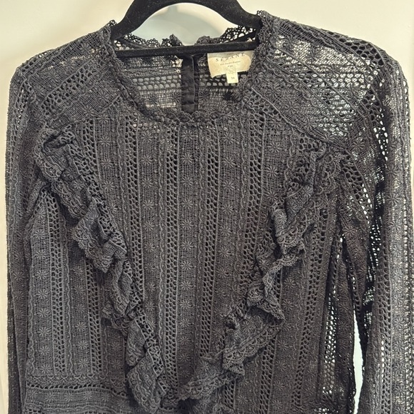 Sezane Black Lace Madeleine Ruffle Blouse - Picture 2 of 14